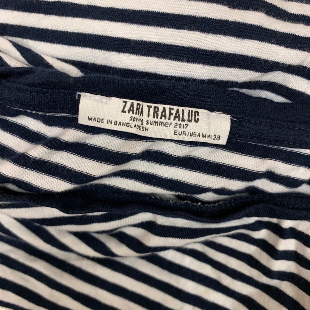 ZARA Navy White Striped T-Shirt Crop Tie Waist 👑 - Picture 8 of 8
